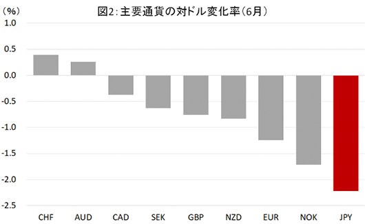 図2：主要通貨の対ドル変化率（６月）